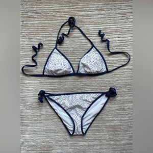 Splendid Swim White Polka Dot / Multi Stripe Reversible Top Triangle Bikini Set